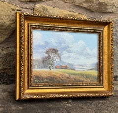 Miniature Oil Painting of Cottage Farmhouse in Lush Green English Countryside