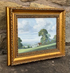 Miniature Vintage Oil Painting of a Farmhouse in Lush Green English Countryside