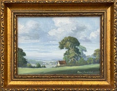 Miniature Vintage Oil Painting of a Farmhouse in Lush Green English Countryside
