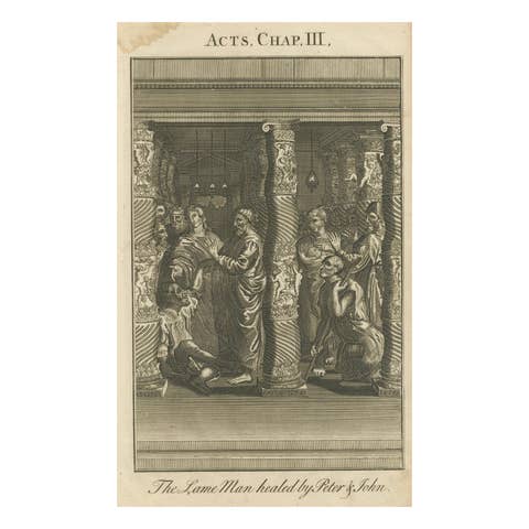 Peter & John Heal the Lame Man – Acts III Engraving c.1735
