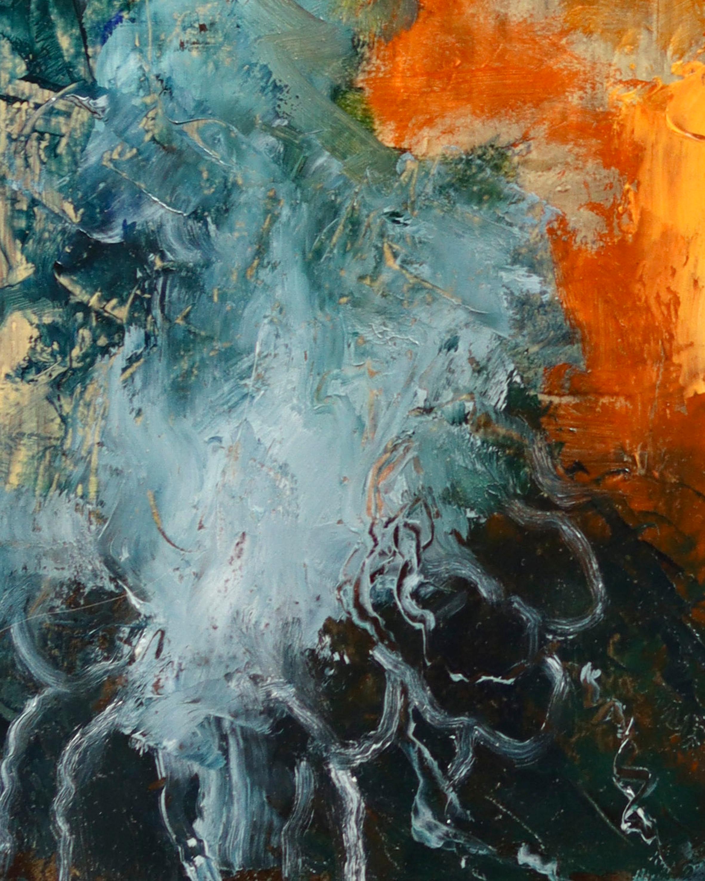 The vast breath of the universe this is called wind, small abstract oil painting - Abstract Expressionist Painting by Peter Jordan