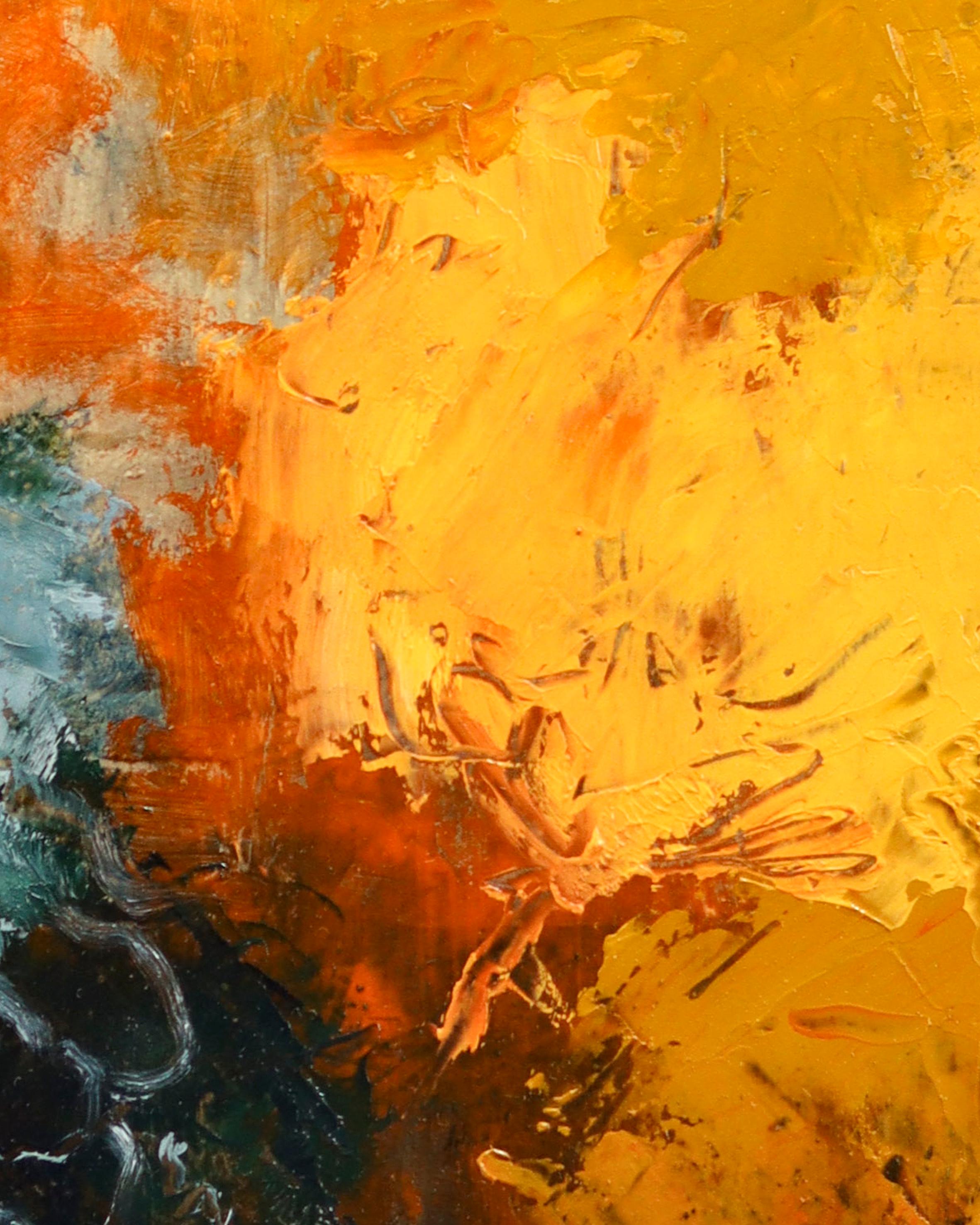 Original artwork by Peter Jordan.
The vast breath of the universe this is called wind, oil on board, 30cm x 25cm, 2024, Signed on reverse. Hardware: D-rings

'I really enjoying playing with the materials and seeing what may happen. I was trained in