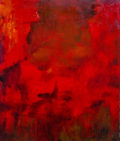 What is is what is not is not, small red abstract oil painting