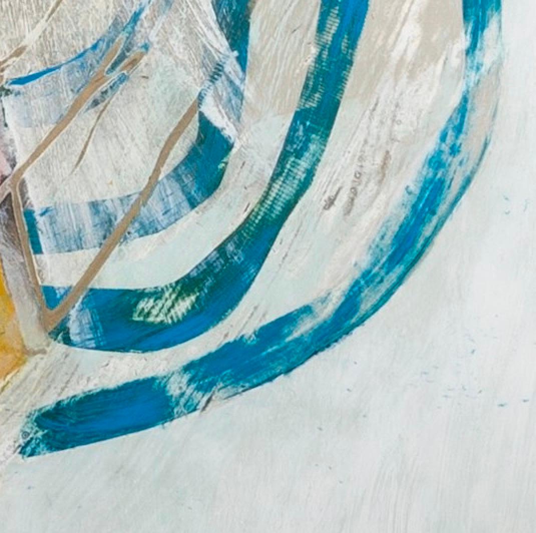 Mare di gesso, pittura astratta acrilica su pannello, blu e bianco, 2023 1
