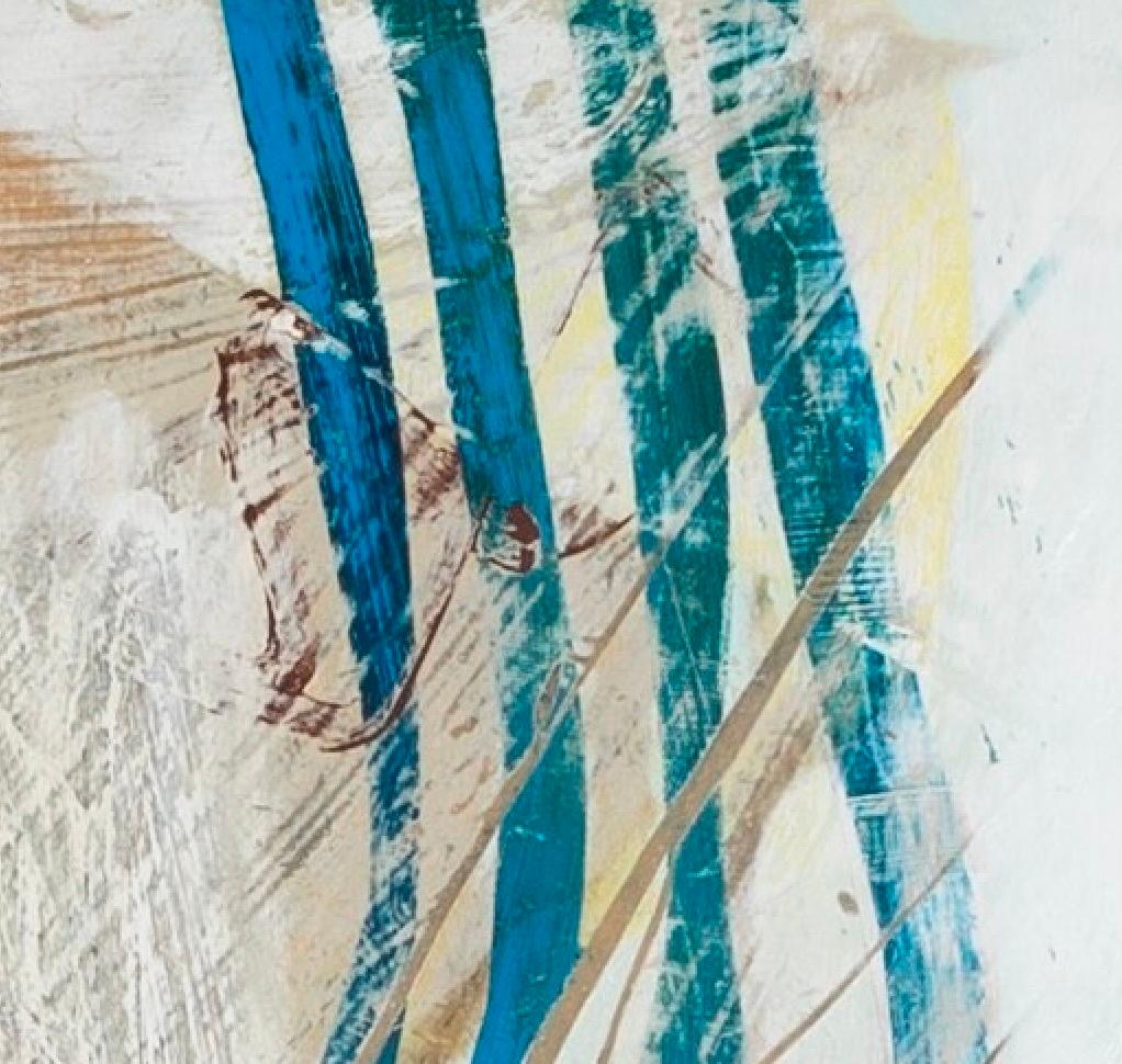 Mare di gesso, pittura astratta acrilica su pannello, blu e bianco, 2023 2