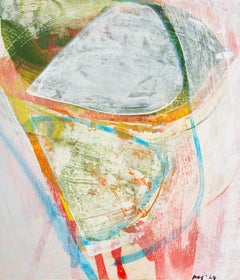 Sentiero della scogliera - Pittura acrilica astratta con verde e blu, 2024