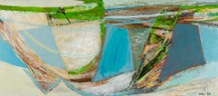Cut Pools, 2023 - Abstracted Landscape Acrylic Painting with Green, Blue + White
