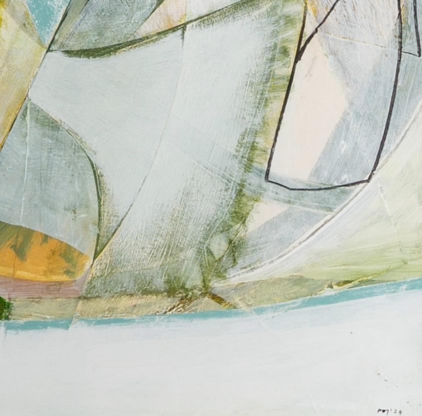 Down to the Cliffs, 2024 – Blaues und weißes Acrylgemälde und Collage auf Papier (Grau), Landscape Painting, von Peter Joyce