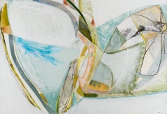 Down to the Cliffs, 2024 - Blue and White Acrylic Painting and Collage on Paper