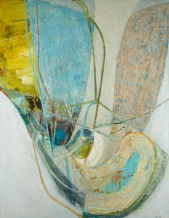 Flume, 2024 - Peinture abstraite contemporaine à l'acrylique sur toile avec bleu + gris