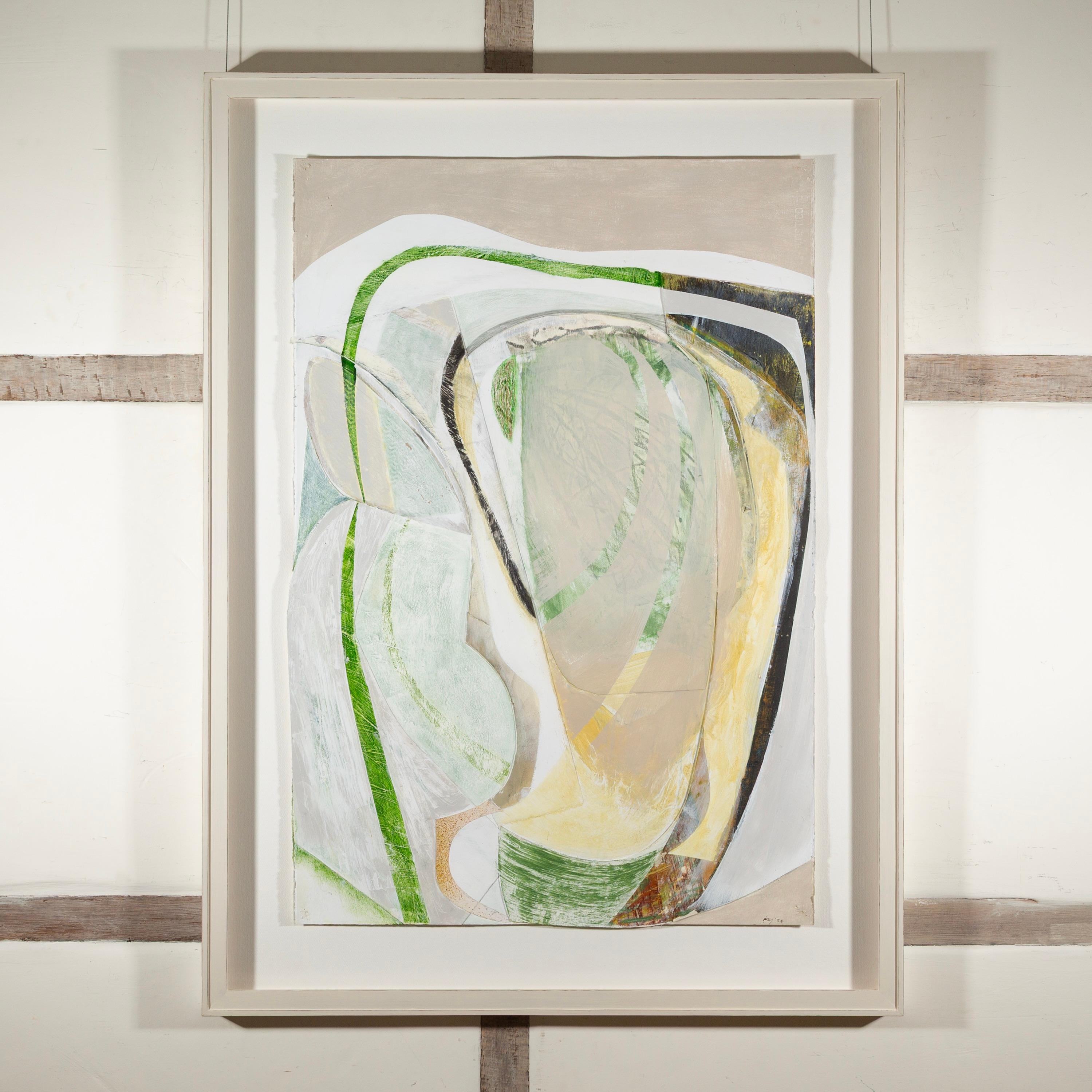 Godlingston Hill, 2024 - Large White + Grey Abstract Painting with Collage For Sale 1