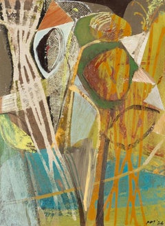 Hedgerow Study, 2024 - Abstract Acrylic on Board Painting, Earth Tones + Green