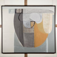 Ingrained Island, 1993 - Large Abstract Oil Painting with Grey and Yellow