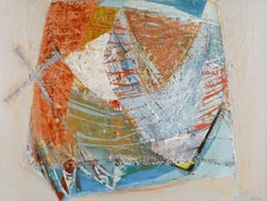 Islet - abstract landscape painting, bright colour, blue and orange, acrylic