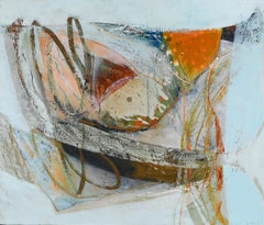 Lake Edge - abstract painting, acrylic, bright colour, orange and blue