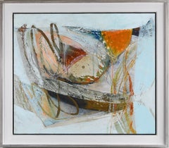 Lake Edge - abstract painting, acrylic, bright colour, orange and blue