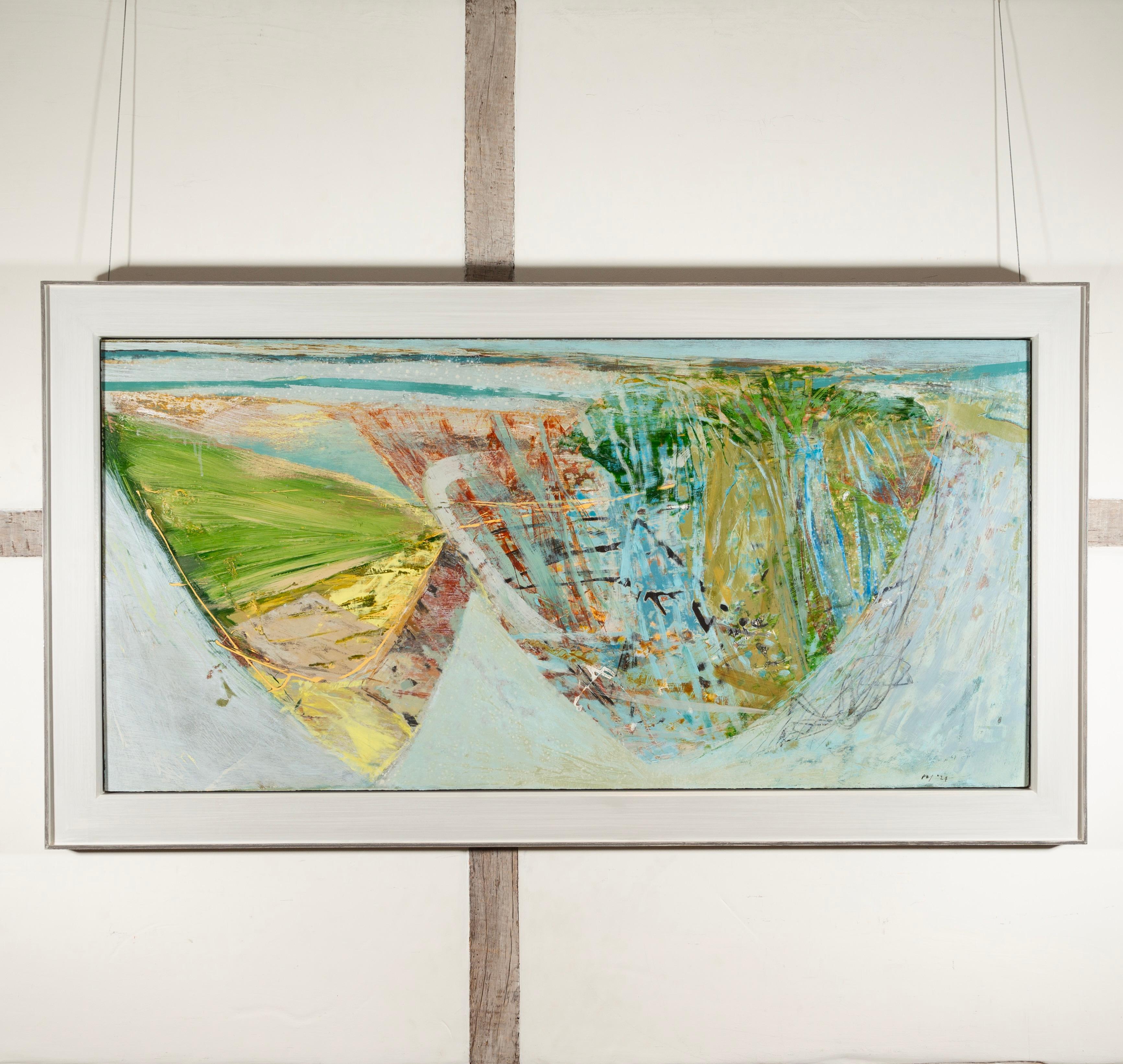 Middlebere Channel, 2024 - Horizontal Abstract Acrylic Painting with Green For Sale 1