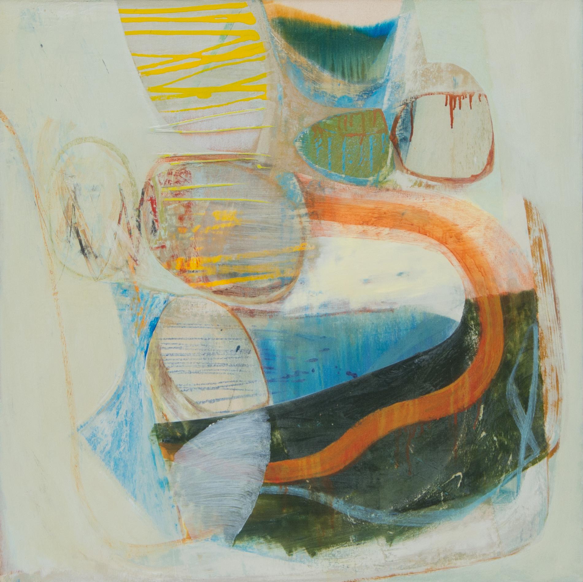 Belle Vue - contemporary abstract landscape painting with orange - Painting by Peter Joyce