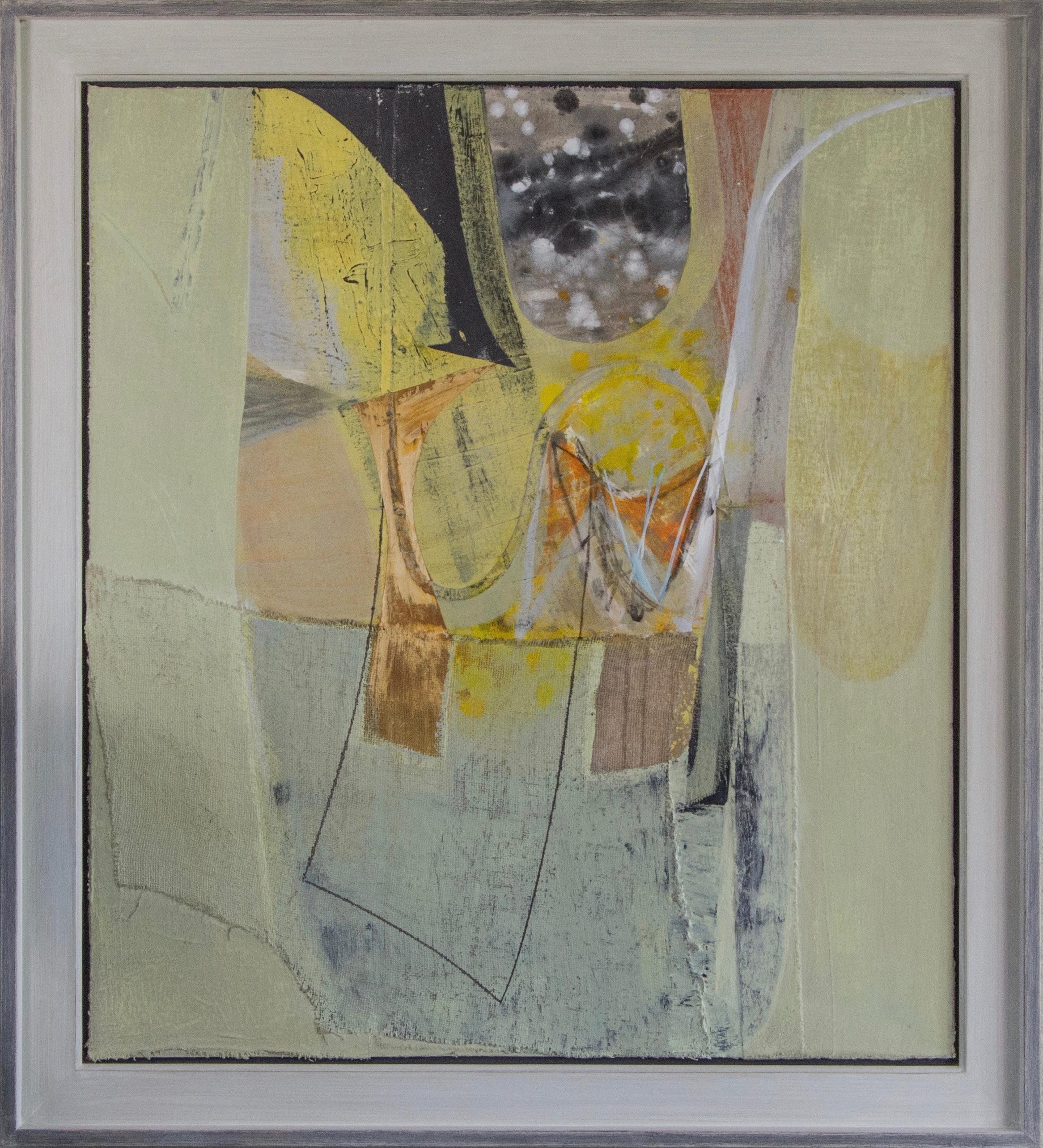 Peter Joyce Abstract Painting - First Light - abstract landscape painting with yellow and grey, contemporary