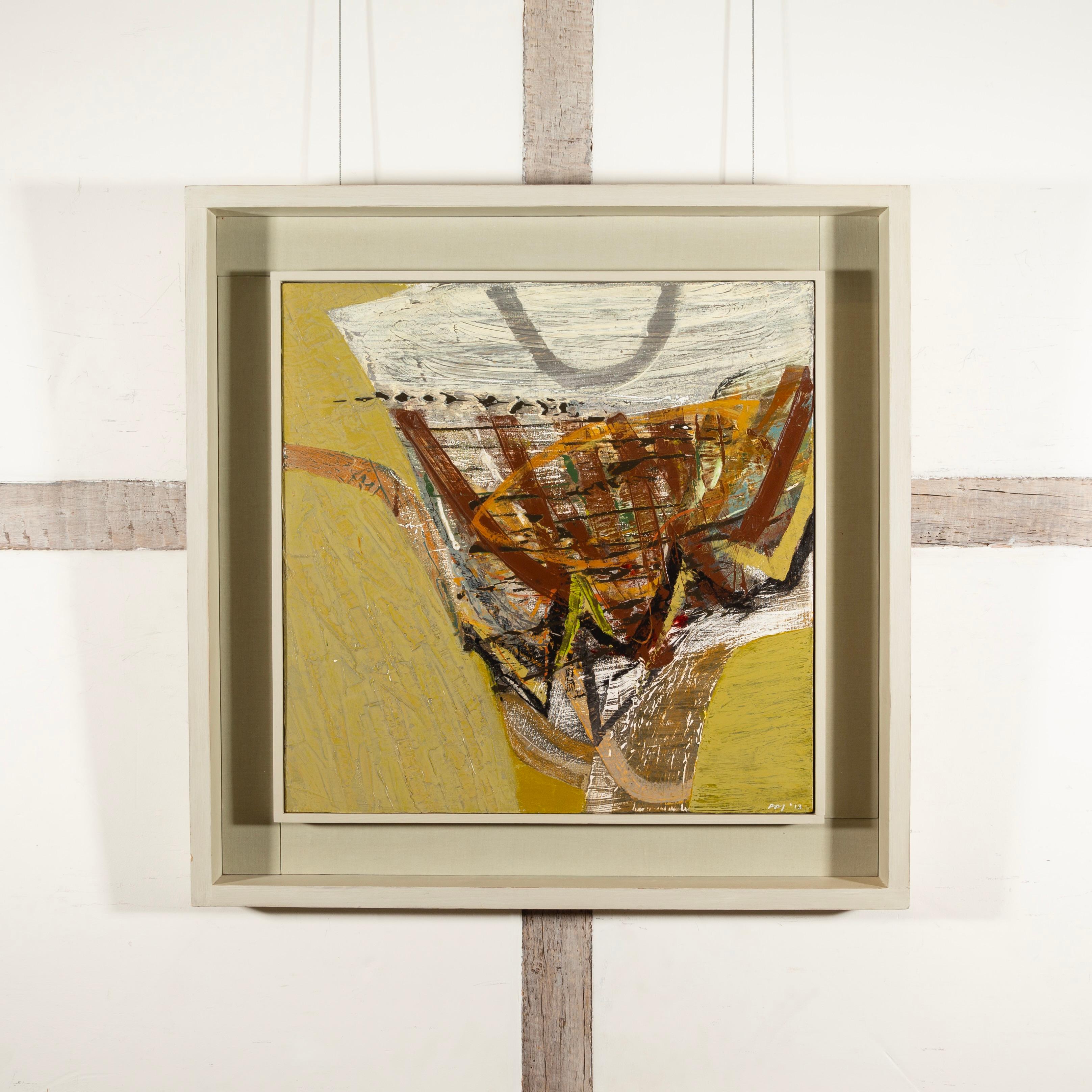 Samphire Autumn, 2013 - Pittura astratta acrilica su tavola, giallo e marrone - Painting di Peter Joyce