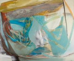 Seaspray, 2021 - Large Acrylic on Canvas Abstract Painting with Blue and Yellow