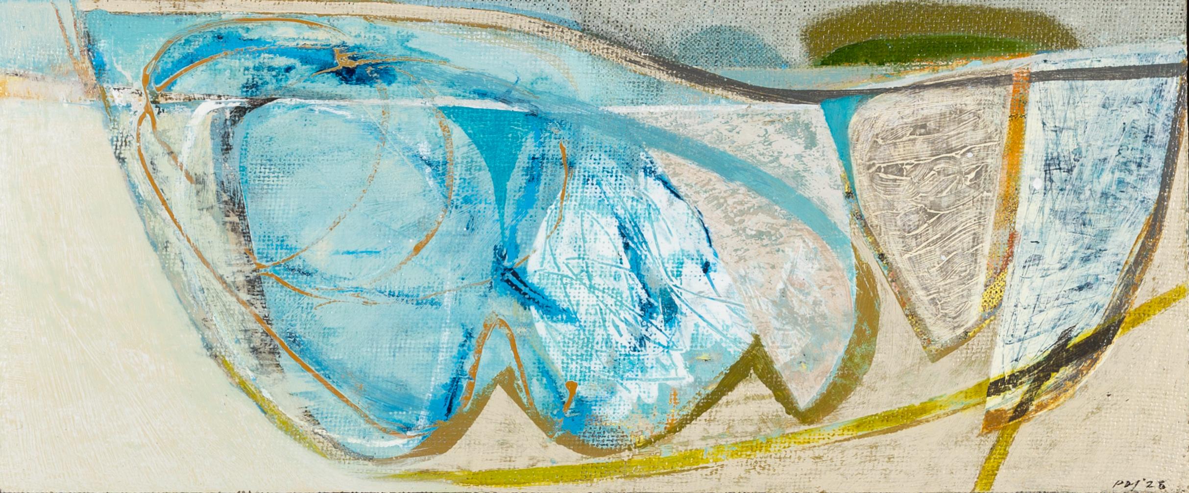 Landscape Painting di Peter Joyce - Shipstal Shore, Arne - Pittura acrilica astratta orizzontale blu con collage
