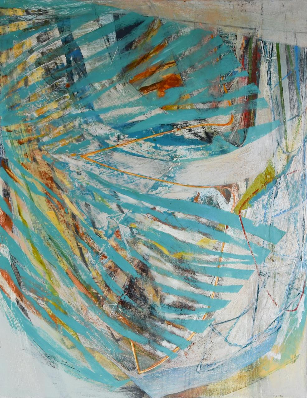 Swash - large abstract painting with blue, bright colour , contemporary art - Painting by Peter Joyce