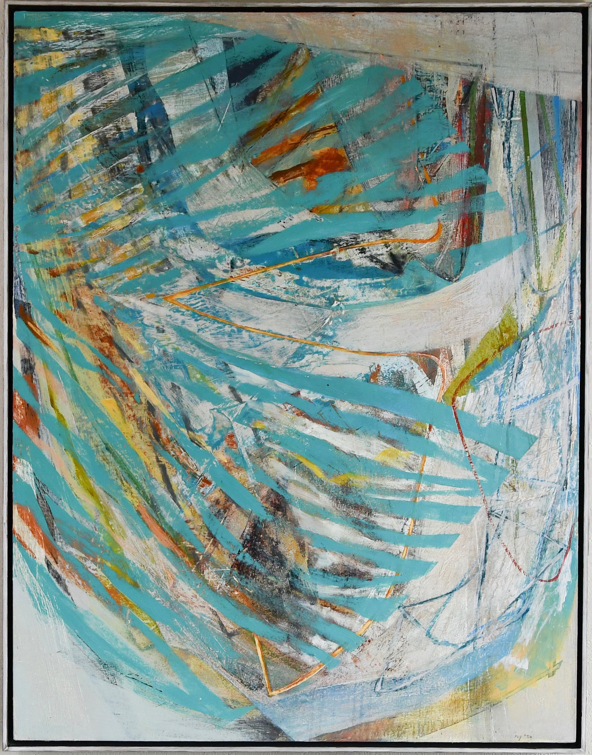 Peter Joyce Abstract Painting - Swash - large abstract painting with blue, bright colour , contemporary art