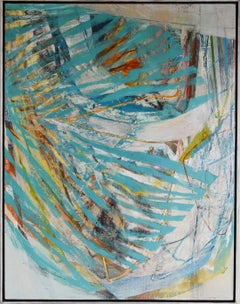 Swash - large upright/portrait abstract painting with blue, acrylic on board
