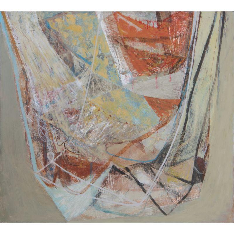Swing - large abstract painting, acrylic, orange, white, blue  - Contemporary Painting by Peter Joyce