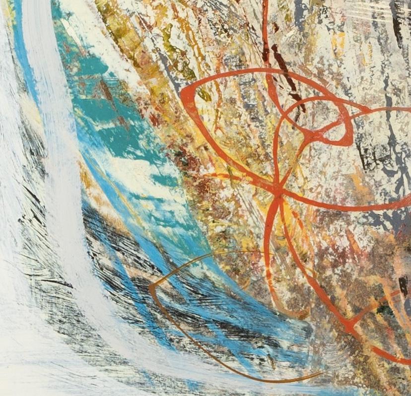 Lo spago del contadino, 2024 - Pittura astratta acrilica su tavola, arancione e bianco - Abstract Painting Beige di Peter Joyce