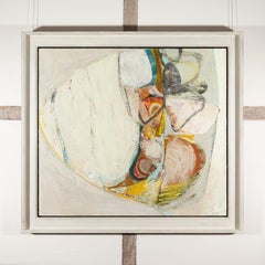 The Lower Route - White Contemporary Neutral Abstract Painting with Yellow