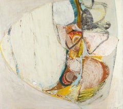 The Lower Route - White Contemporary Neutral Abstract Painting with Yellow