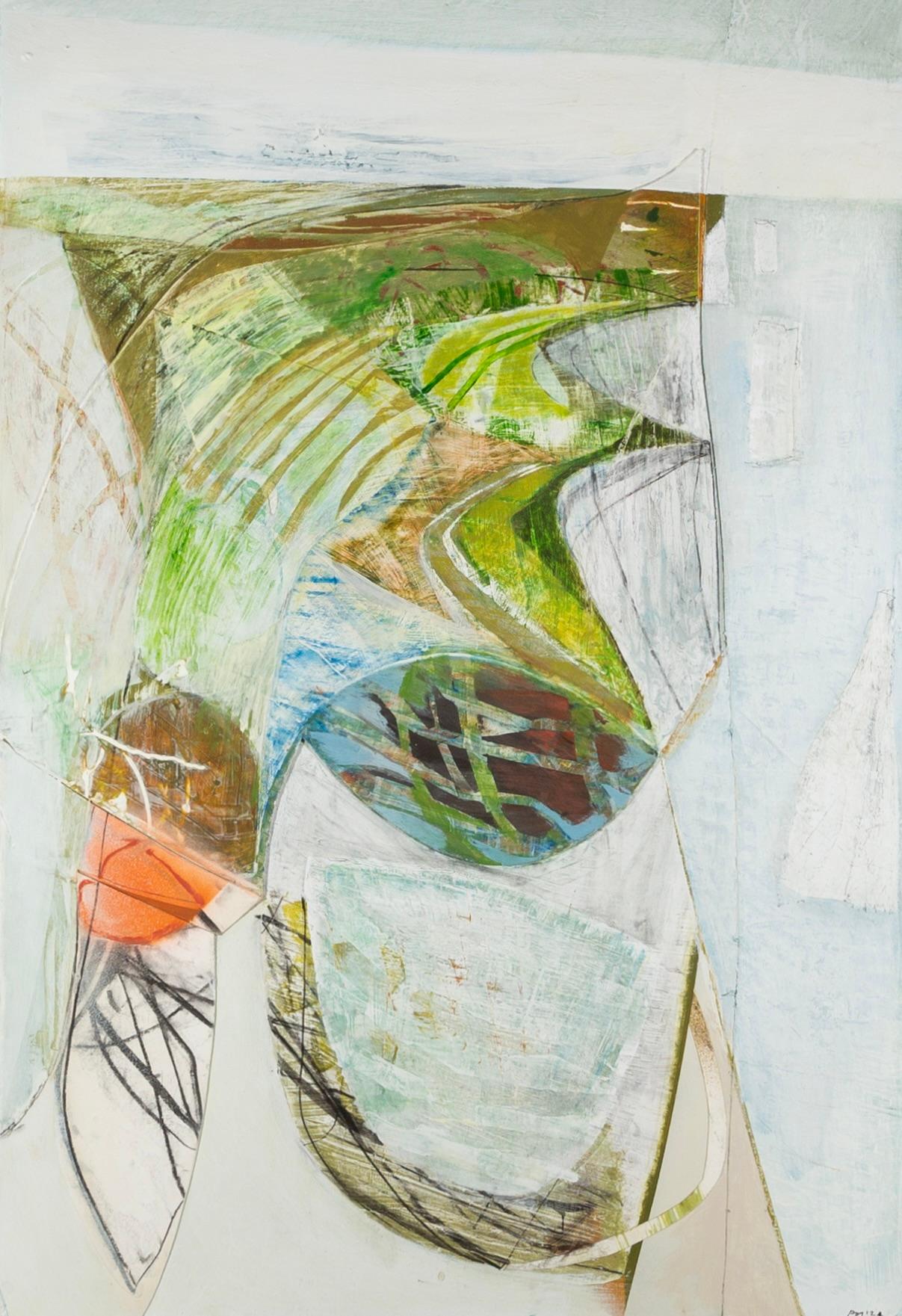 Landscape Painting di Peter Joyce - The Stacks, 2024 - Pittura acrilica di paesaggio astratto con collage su carta