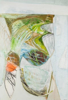 The Stacks, 2024 - Abstracted Landscape Acrylic Painting with Collage on Paper