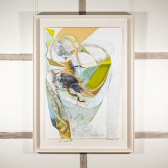 Under The Cliffs - Contemporary White Abstract Acrylic Painting with Collage