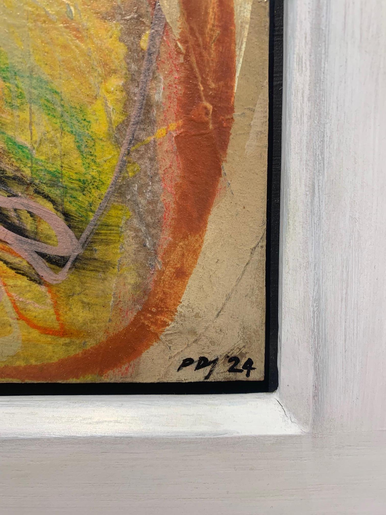 Windfall, 2024 - Pittura astratta acrilica su tavola con arancione e giallo in vendita 1