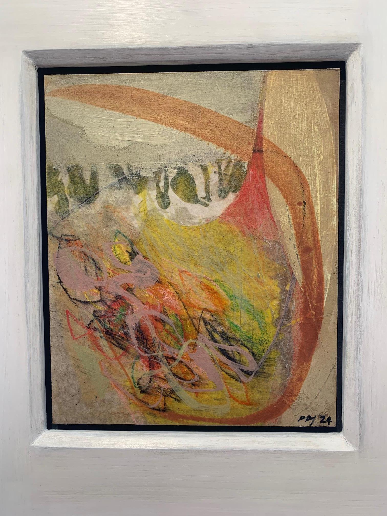 Windfall, 2024 - Pittura astratta acrilica su tavola con arancione e giallo in vendita 2
