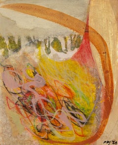 Windfall, 2024 - Pittura astratta acrilica su tavola con arancione e giallo