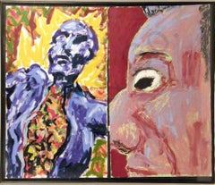 Vintage UNTITLED, 1981 DIPTYCH Neo Expressionist Figures Peter Julian Oil Painting