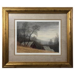 Peter Keating Dreamy Original Watercolor of Mountainside Barn