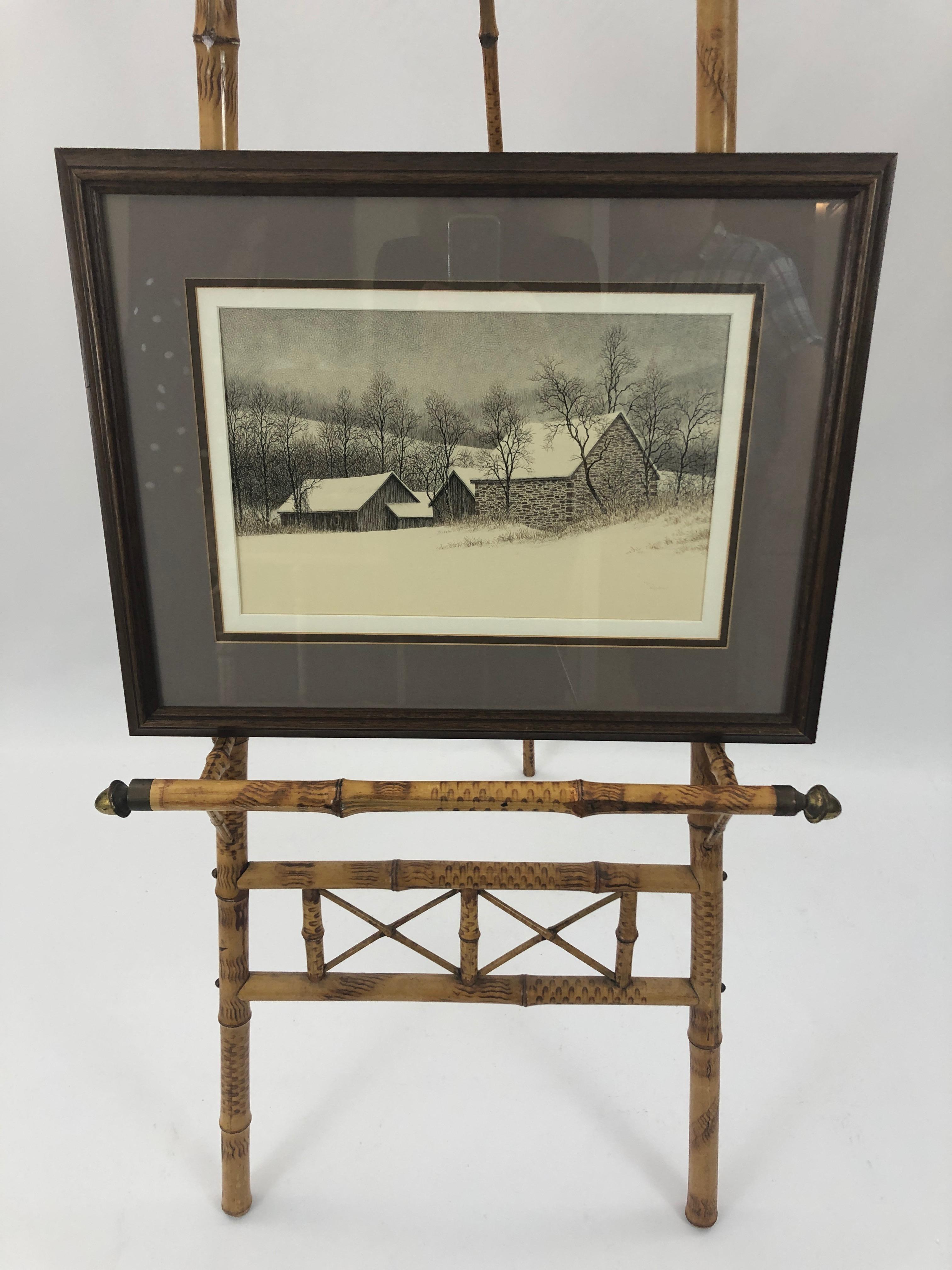 A Classic Peter Keating watercolor, pen and ink rendering of country buildings in a snowy landscape. Titled outbuilding in snow beautifully matted and framed.
signed lower right
15 x 10 paper.