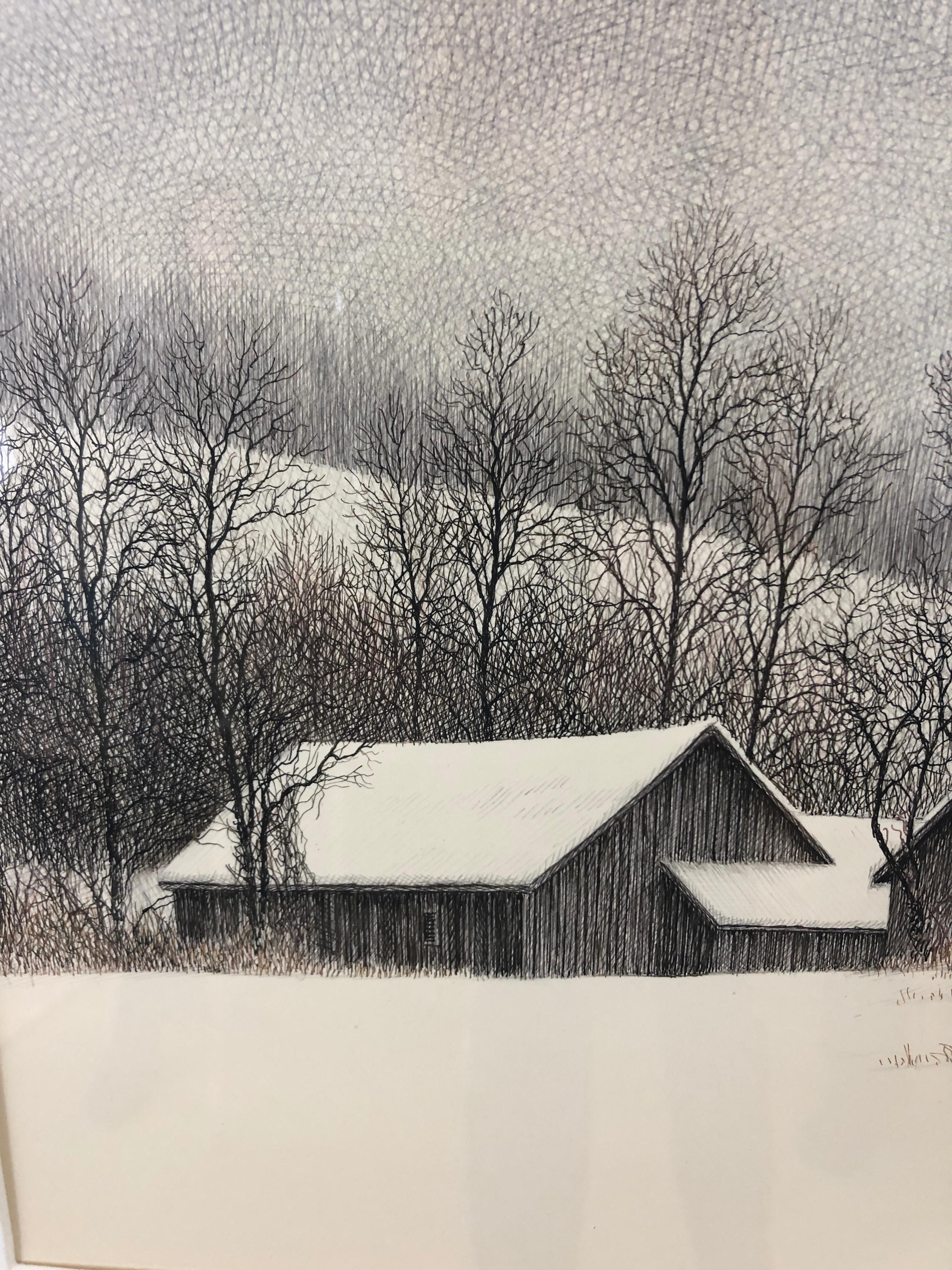 Peter Keating Wintry Original on Paper In Excellent Condition In Hopewell, NJ