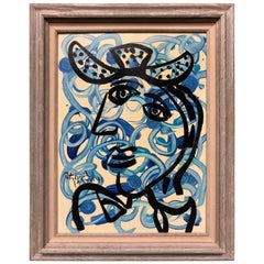 Peter Keil Abstract Expressionist Oil Portrait 'The Blue Lady'