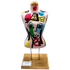 Torso di manichino dipinto da Peter Keil, espressionista astratto, in tela di canapa