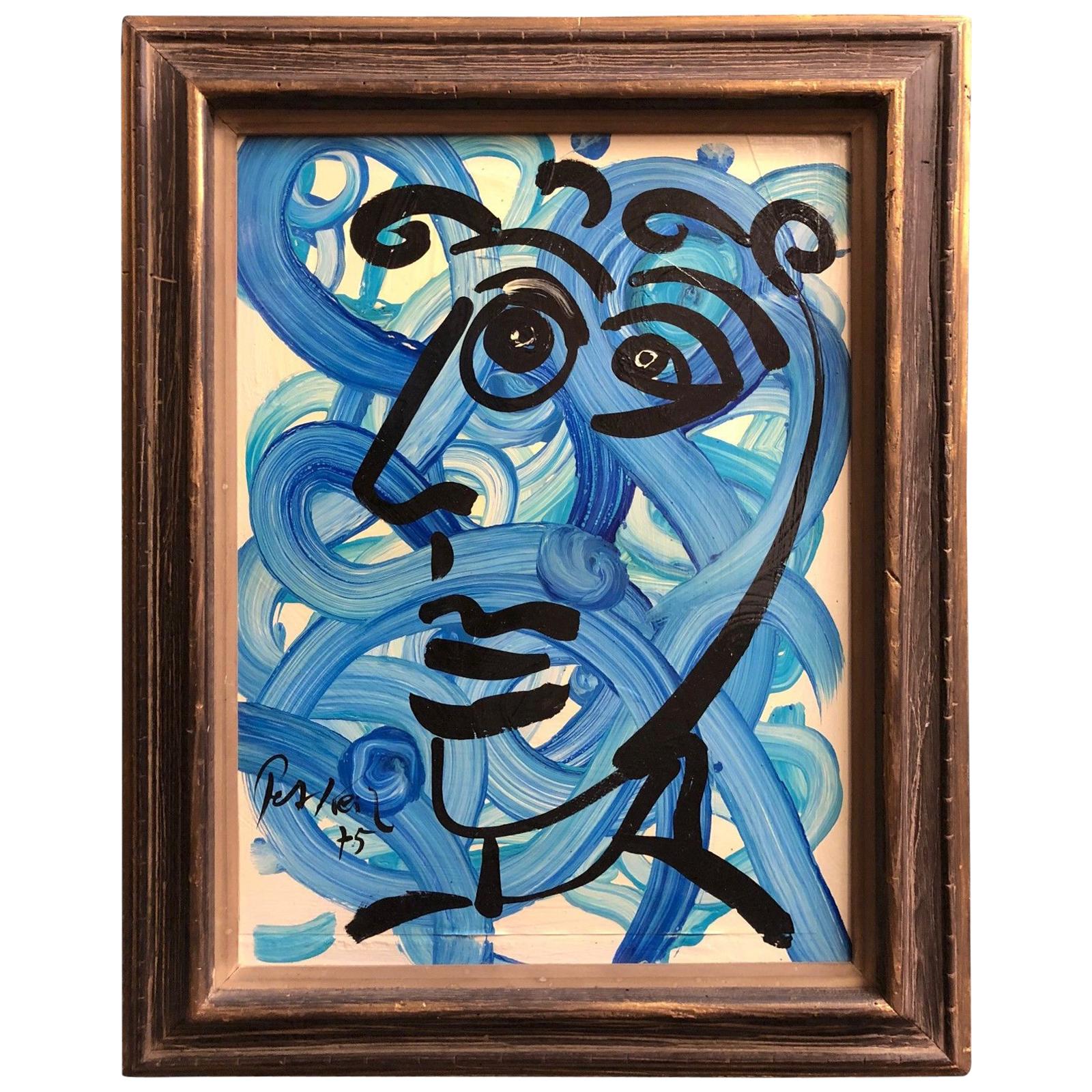 Peter Keil Abstract Expressionist Portrait Oil Painting "The Blue Matador"