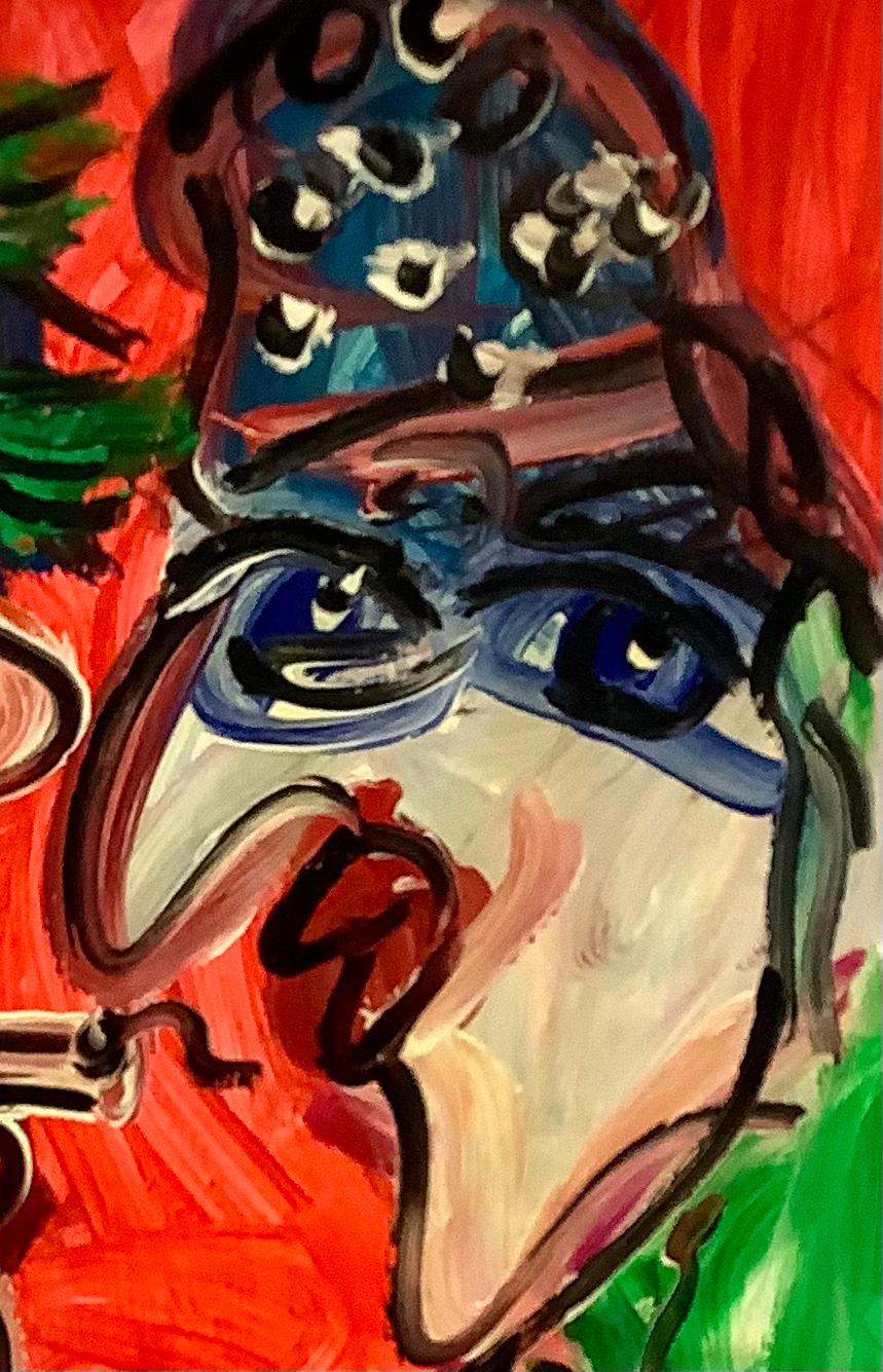 Peter Keil, peinture abstraite sur carton, non encadrée. Signé au recto par l'artiste, avec la mention ''Berlin '75''. Couleurs vives : orange, vert, bleu et rose. Au dos, signé par l'artiste, 