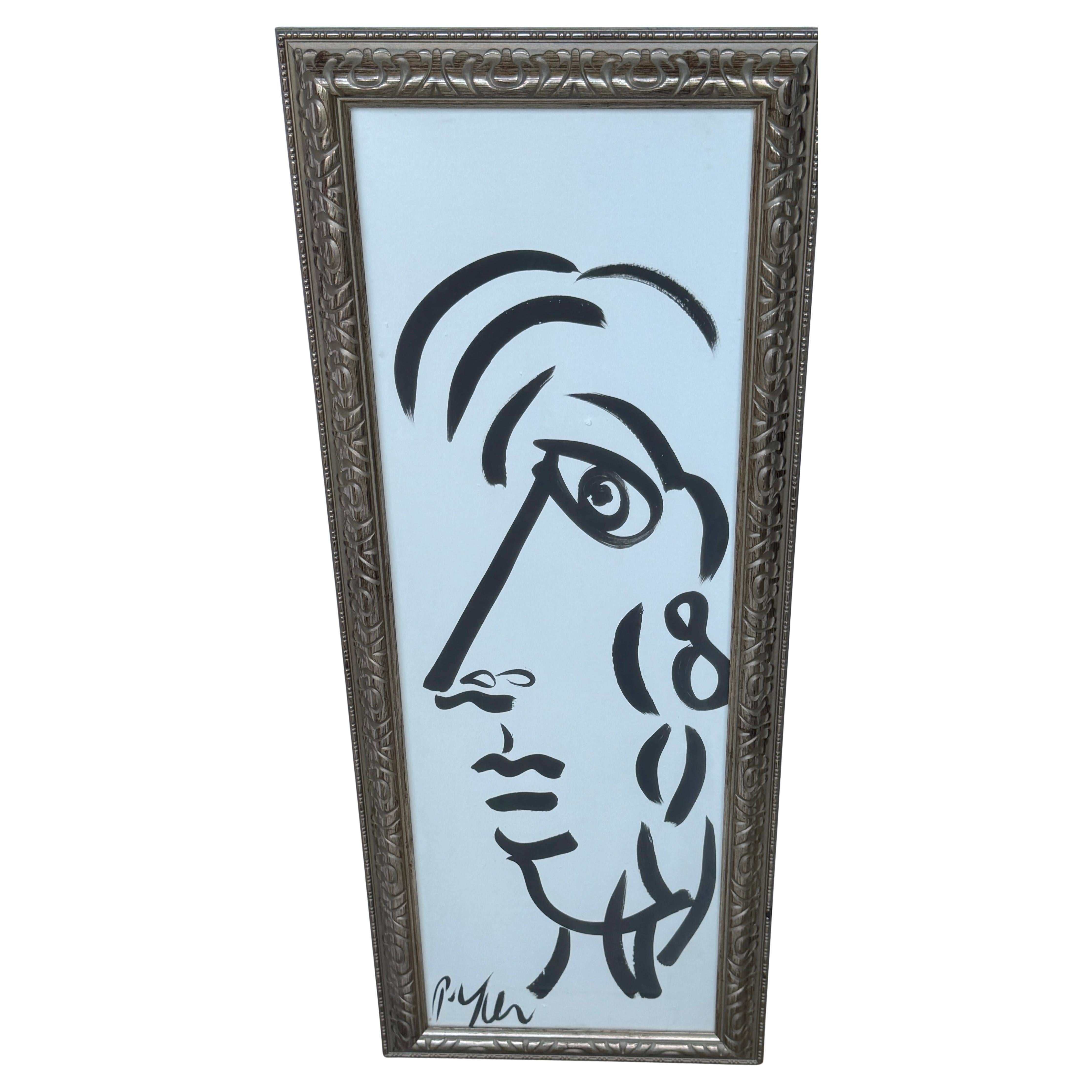 Peter Keil, Schwarz-Weiß-Porträt nach links gerichtet, Öl auf Karton, signiert, 12" x 36" im Angebot