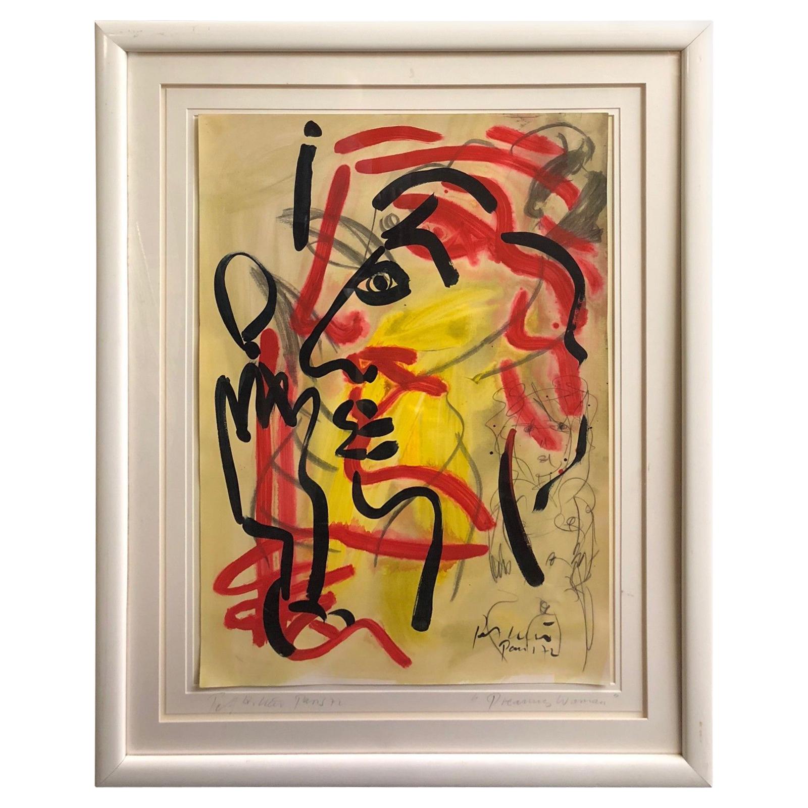 Peter Keil "Dreaming Woman" Abstract Expressionist Oil Painting