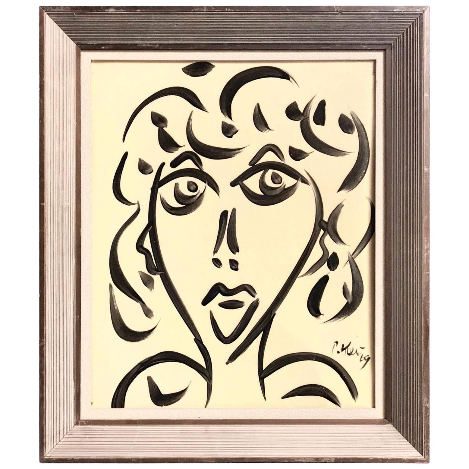 Peter Keil Expressionist Oil on Canvas Portrait 
Abstract Face
